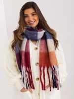 Checkered women's scarf in burgundy and orange color