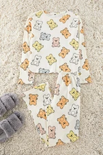 Trendyol Ecru 100% Cotton Teddy Bear Knitted Pajama Set