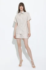 DEFACTO High Waist Wide Leg Linen Look Striped 100% Cotton Shorts