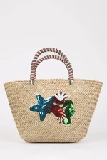 DEFACTO Women's Seashell Patterned Straw Handbag