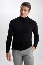 DEFACTO Black Slim Fit Slim Cut Half Turtleneck Basic Plain Knitwear Sweater