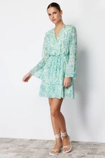 Trendyol Green Floral Waist Opening Chiffon Lined Mini Woven Dress