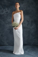 Trendyol White Straight Fitted Woven Evening Dress & Homecoming Dress