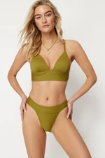 Trendyol Green Textured High Leg Regular Bikini Bottom