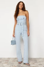 Trendyol Light Blue Belt Strapless Denim Jumpsuit