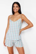 Trendyol Multicolor Plaid Rope Strap Viscose Woven Pajama Set