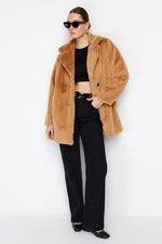 Trendyol Beige Oversize Wide Cut Plush Coat