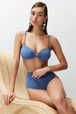 Trendyol Blue Strapless Premium Accessories Bikini Top