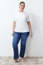 Trendyol Curve White Piping Detailed Knitted T-shirt