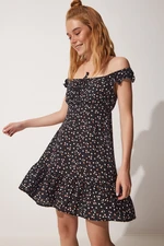 Happiness İstanbul Women's Black Floral Summer Viscose Dress