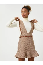 Koton Tweed Slip-On Dress Gilet With Frills Thick Straps Patterned