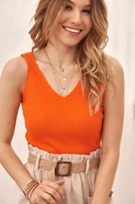 Knitted top with orange V-neck