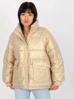 Gold Feather Quilted Jacket Without Hood