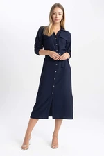 DEFACTO Shirt Collar Midi Long Sleeve Dress