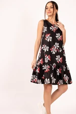 armonika Women's Black Large Floral Print Sleeveless Dress