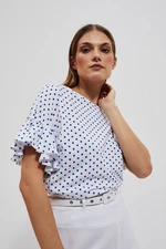 Women's blouse Moodo - white with blue polka dots