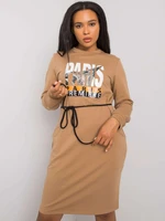 Large camel dress with print