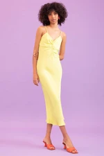 DEFACTO Straight Fit V Neck Strappy Satin Maxi Dress