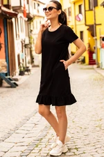 armonika Women's Black Short Sleeved Dress With Frill Six