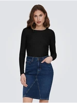 Black Women's Ribbed Long Sleeve T-Shirt ONLY Emma - Women