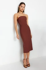 Trendyol Brown Fitted Lined Woven Shiny Stone Elegant Evening Dress