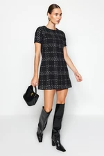 Trendyol Black Straight Cut Mini Woven Tweed Woven Dress