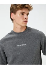 Koton Crew Neck Sweatshirt Motto Embroidered Raglan Sleeve Ragged