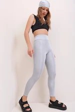 Trend Alaçatı Stili Women's Gray High Waist Consolidating Effect Disco Leggings