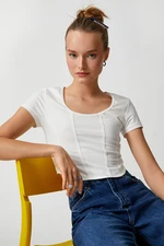 Koton Crop T-Shirt Cotton Round Neck Ribbed Short Sleeves