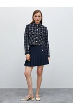 Koton Padded Crop Tweed Jacket Buttoned Lapel Collar with Pocket