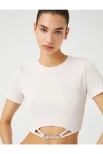 Koton Crop Tshirt Short Sleeve Crew Neck Metal Accessory