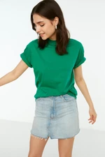 Trendyol Green 100% Cotton Basic Stand Collar Knitted T-Shirt