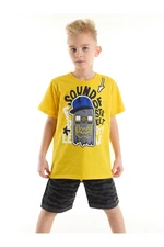 Mushi Sound Skateboarding Boys Yellow T-shirt Camouflage Shorts Set