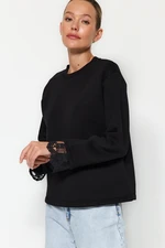 Trendyol Black Lace Detail Fleece Inside Oversized/Wide Knitted Sweatshirt