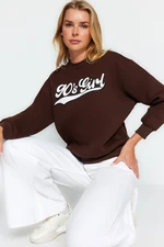 Trendyol Brown Thick Fleece Inside Printed Regular/ Regular Knitted Sweatshirt