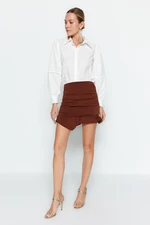 Trendyol Brown Fitted Knitted Draped Skirt