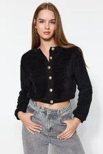 Trendyol Black Gold Buttoned Plush Crop Knitted Cardigan