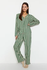 Trendyol Green-Multicolor Striped Viscose Shirt-Pants Woven Pajama Set