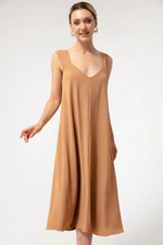 Lafaba Women's Tan Linen Midi Dress