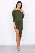 Asymmetrical dress, 3/4 sleeve khaki