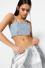 Trendyol Blue Crop Denim Shiny Stone Bustier