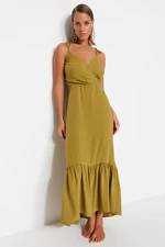 Trendyol Khaki Maxi Weave Cut Out/Window Beach Dress