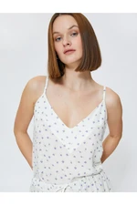 Koton Strapless Pajama Top with a Floral V-Neck