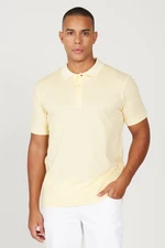 AC&Co / Altınyıldız Classics Men's Shrink-Resistant Cotton Fabric Slim Fit Narrow Cut Yellow-White Non-Roll Polo Collar T-Shirt