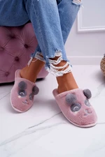 Women's Slippers with Panda Fur Dark Pink Fimeo