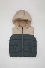 DEFACTO Baby Boy Water Repellent Fleece Lined Color Block Patterned Hooded Puffer Vest