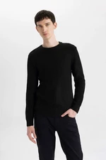 DEFACTO Men's Black Standard Fit Regular Cut Crew Neck Jacquard Aviator Sweater