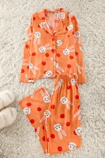 Trendyol Orange Rabbit Patterned Viscose Shirt-Pants Woven Pajama Set