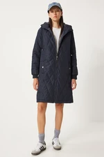 Happiness İstanbul Women's Navy Blue Hooded Quilted Coat