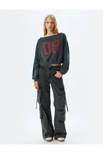 Koton Crop Oversize College Printed Boat Neck Sweatshirt